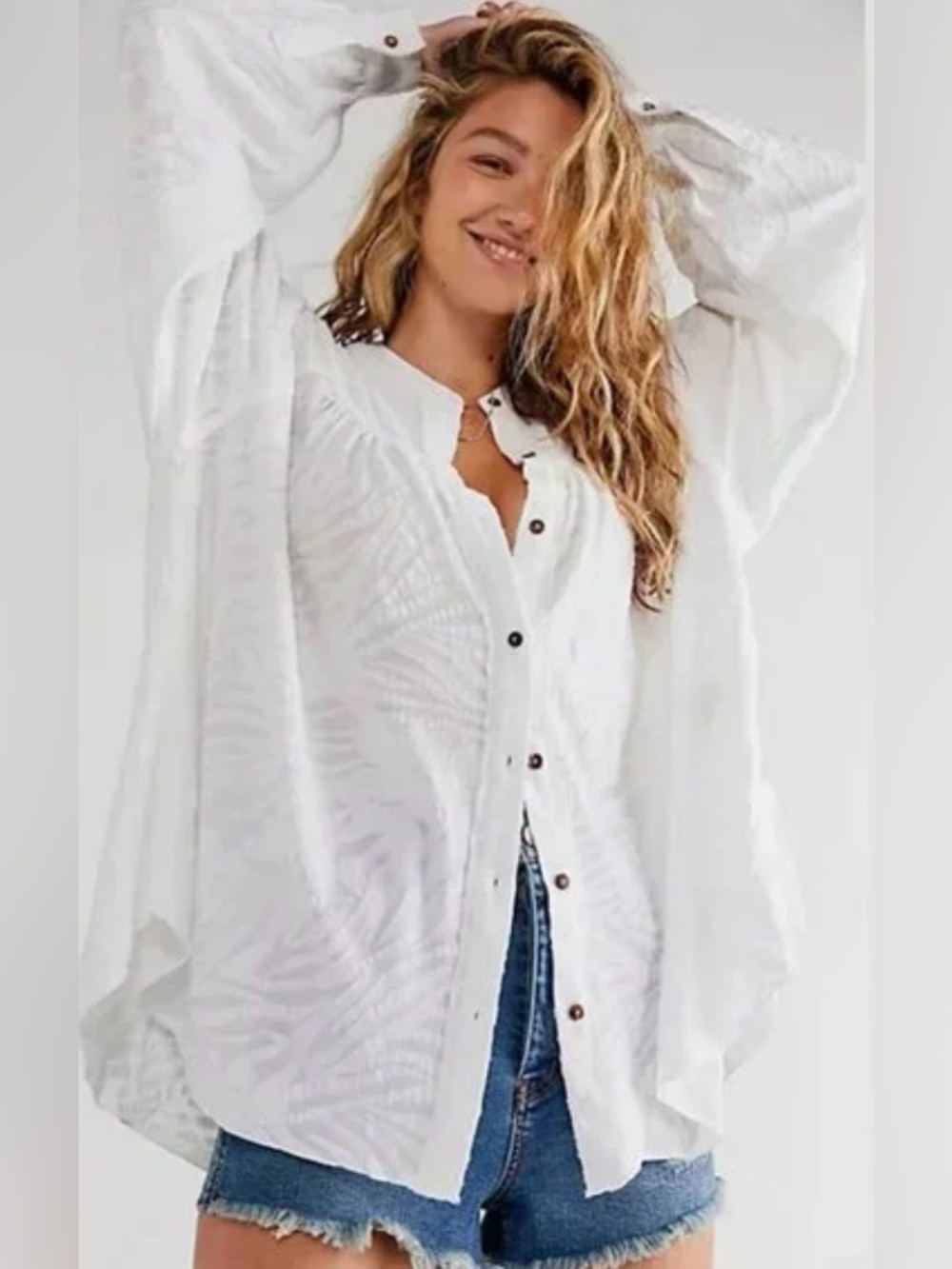 FREE PEOPLE Can’t Stop Dreaming Long Sleeve Oversized White Tunic Top Small